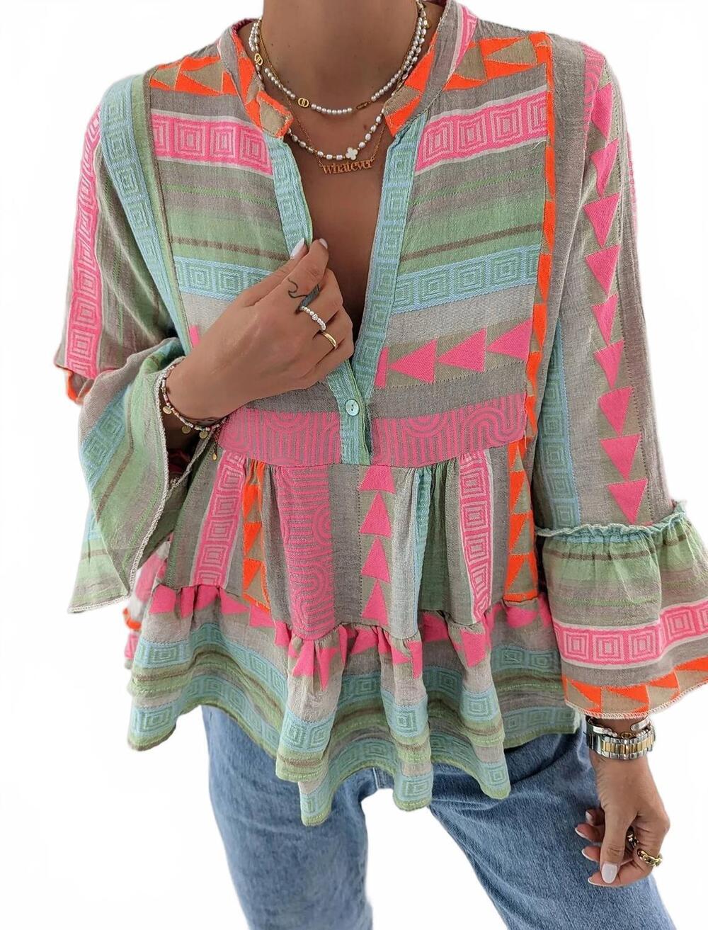 NEW MCCOLIN edelweiss long sleeve blouse in multi color